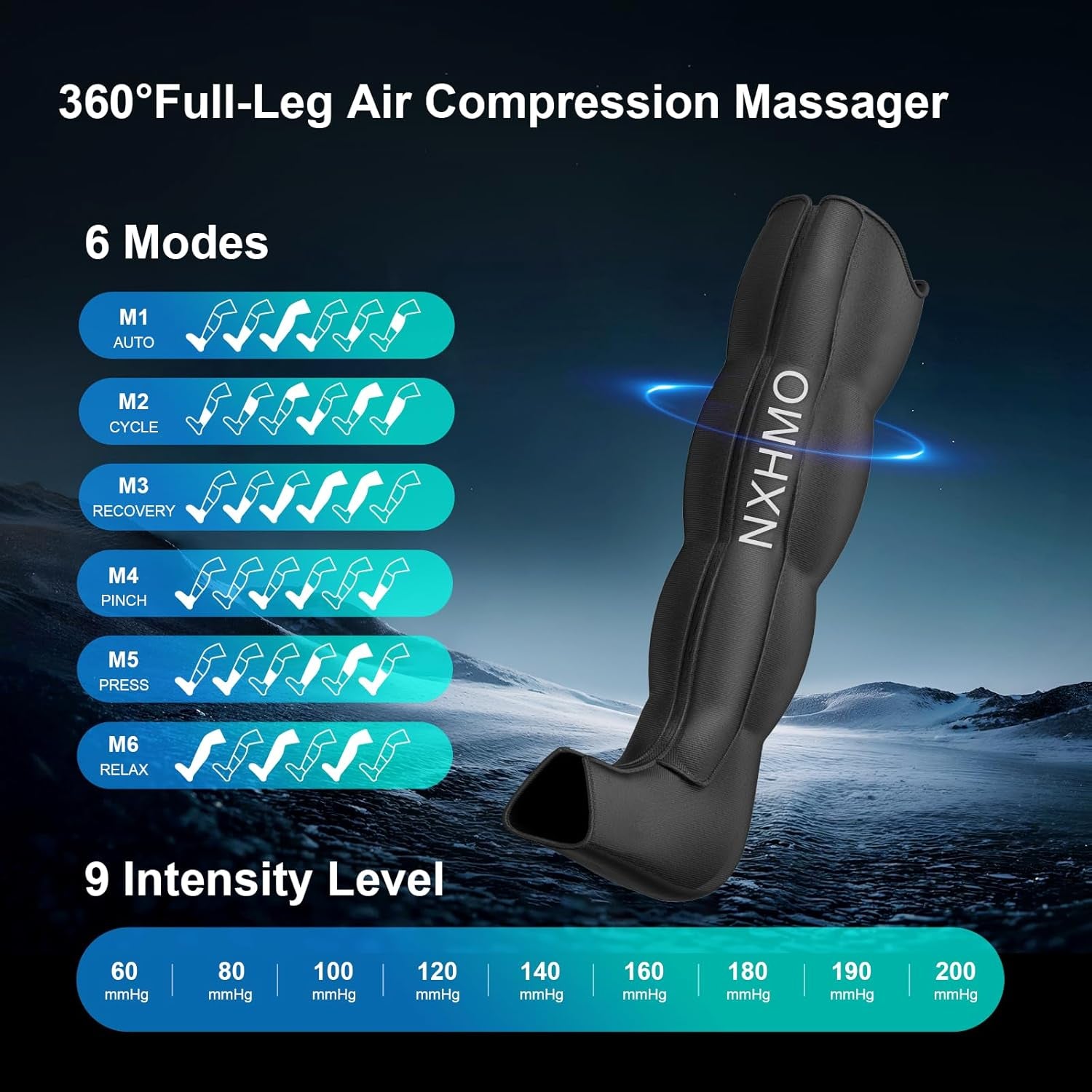 Leg Massager with Heat and Compression, Foot Massager for Circulation and Pain Relief, Sequential Air Compression Boots Recovery System with 9 Intensities 6 Modes,3 Heating for Athletes