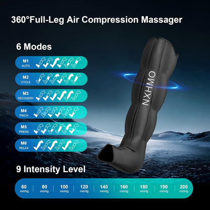 Leg Massager with Heat and Compression, Foot Massager for Circulation and Pain Relief, Sequential Air Compression Boots Recovery System with 9 Intensities 6 Modes,3 Heating for Athletes