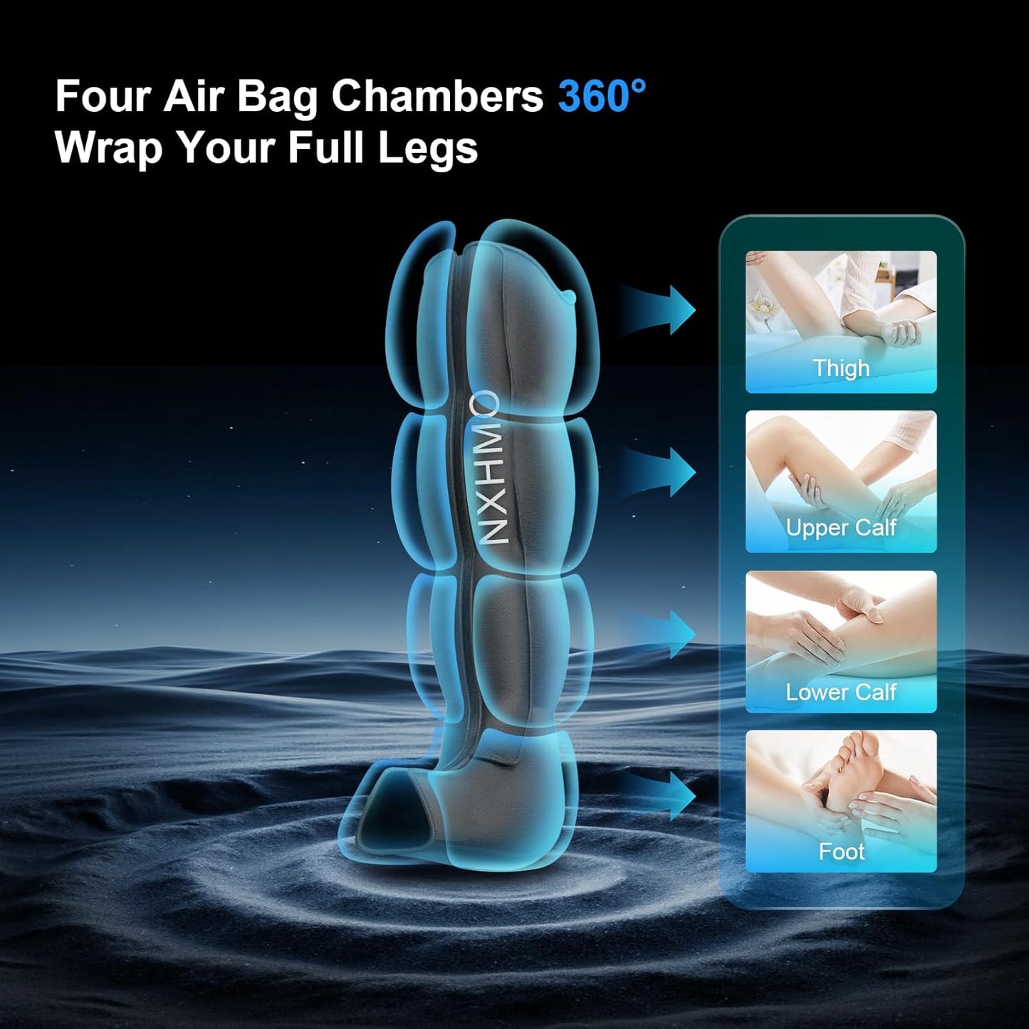 Leg Massager with Heat and Compression, Foot Massager for Circulation and Pain Relief, Sequential Air Compression Boots Recovery System with 9 Intensities 6 Modes,3 Heating for Athletes