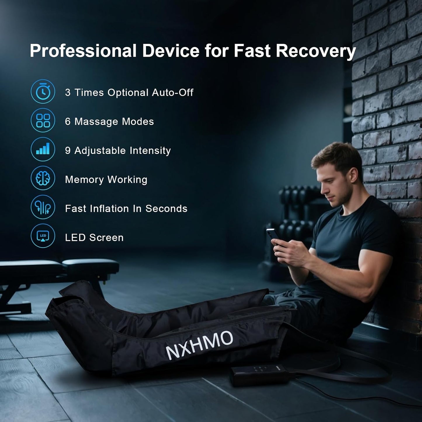 Leg Massager with Heat and Compression, Foot Massager for Circulation and Pain Relief, Sequential Air Compression Boots Recovery System with 9 Intensities 6 Modes,3 Heating for Athletes
